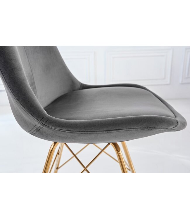 Invicta Interior Design stoel SCANDINAVIA MEESTERSTUK donkergrijs fluweel gouden poten - 42186