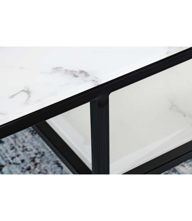 Invicta Interior Elegante salontafel BOUTIQUE 90cm wit kristalglas marmeren decor zwart frame - 42174