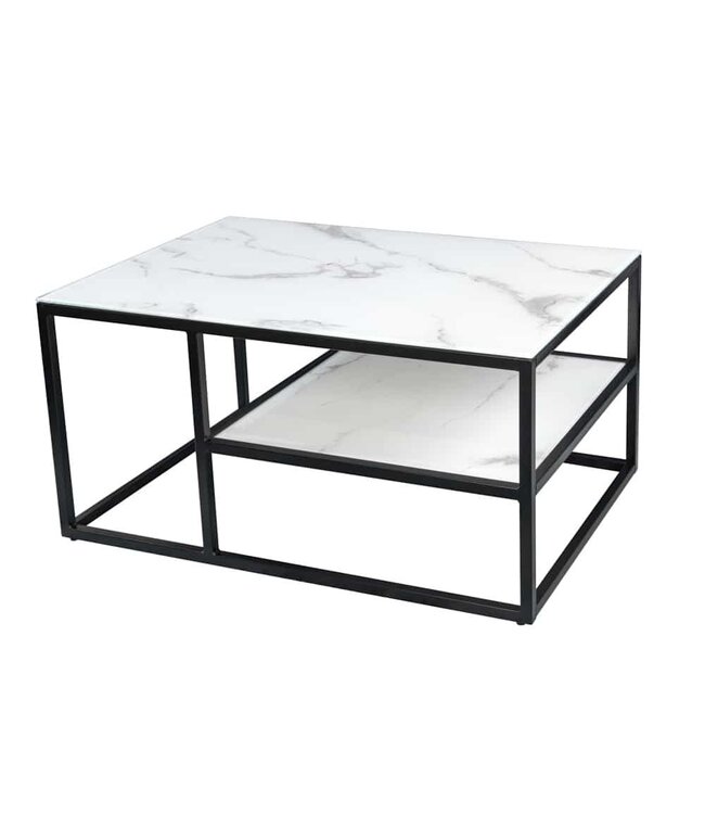 Invicta Interior Elegante salontafel BOUTIQUE 90cm wit kristalglas marmeren decor zwart frame - 42174