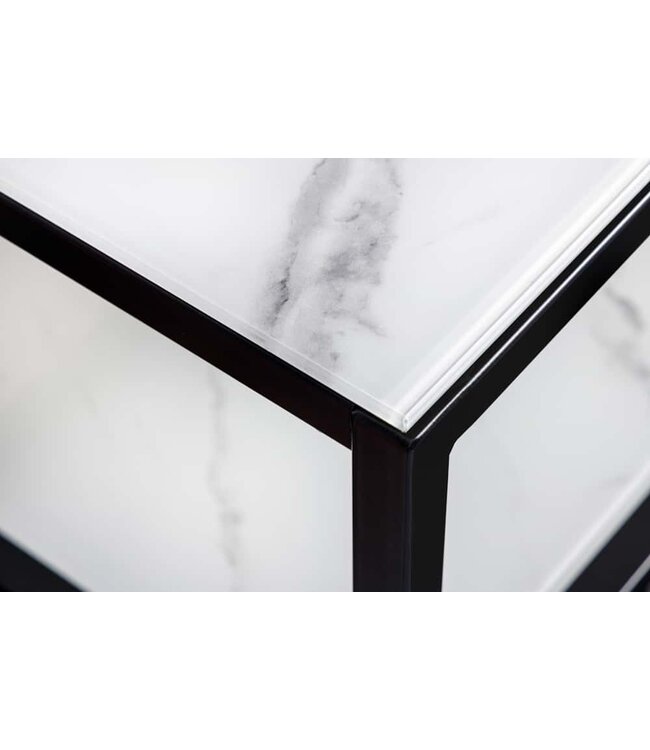 Invicta Interior Elegante bijzettafel BOUTIQUE 45cm wit kristalglas marmeren decor zwart frame - 42172