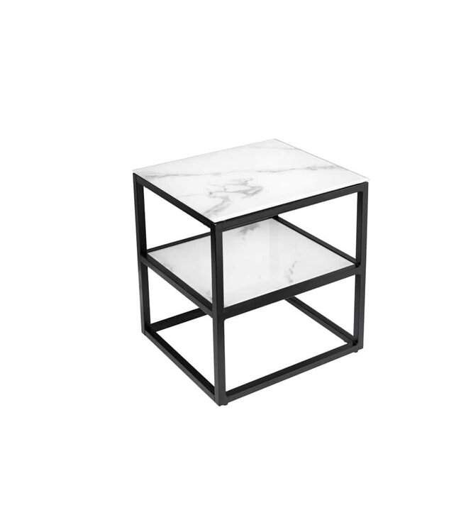 Invicta Interior Elegante bijzettafel BOUTIQUE 45cm wit kristalglas marmeren decor zwart frame - 42172