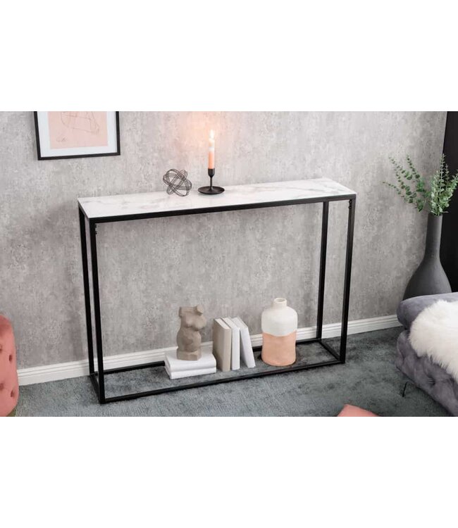 Invicta Interior Elegante consoletafel BOUTIQUE 110 cm wit kristalglas met marmeren decor zwart frame - 42170