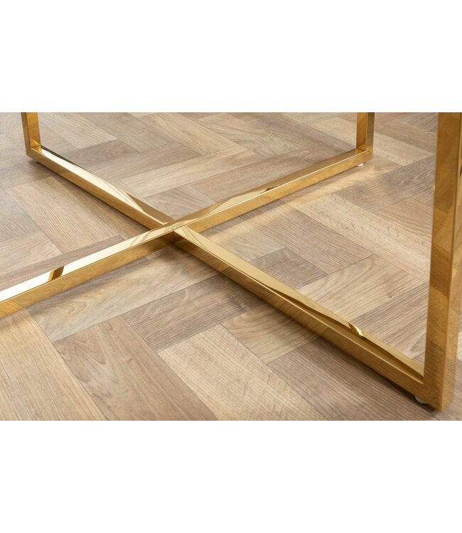 Invicta Interior Elegante salontafel BOUTIQUE 80cm wit rond kristalglas met marmeren decor gouden frame - 42160