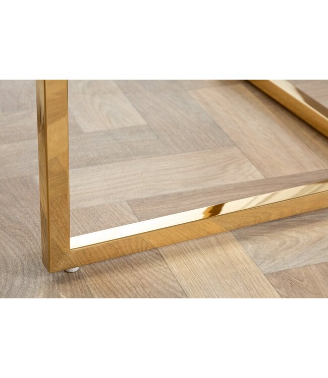 Invicta Interior Elegante salontafel BOUTIQUE 80cm wit rond kristalglas met marmeren decor gouden frame - 42160