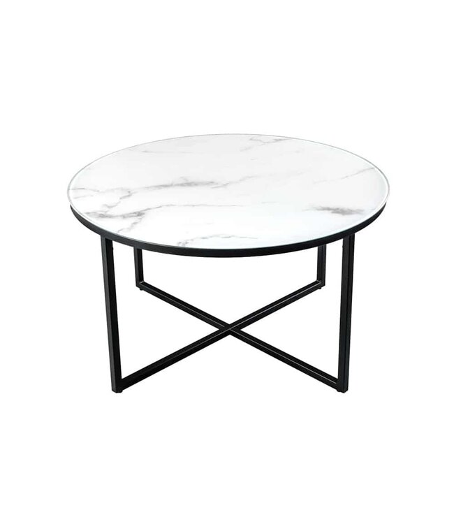 Invicta Interior Elegante salontafel BOUTIQUE 80cm wit rond kristalglas met marmeren decor zwart frame - 42159