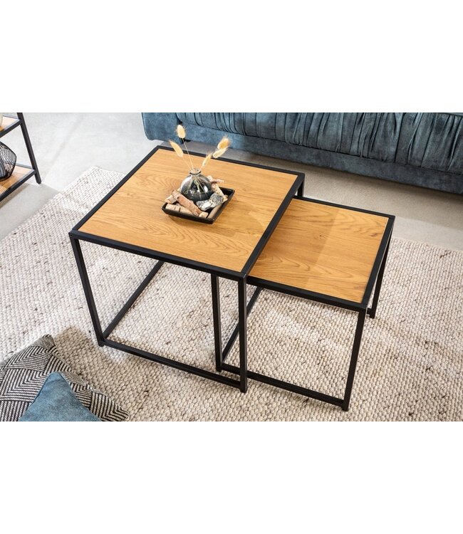 Invicta Interior Design bijzettafels set van 2 SLIM LINE 50cm wild eiken zwart industrieele stijl - 42012