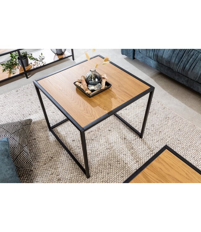 Invicta Interior Design bijzettafels set van 2 SLIM LINE 50cm wild eiken zwart industrieele stijl - 42012