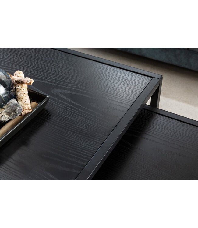 Invicta Interior Design bijzettafels set van 2 SLIM LINE 50cm zwart essen industrieele stijl - 42011