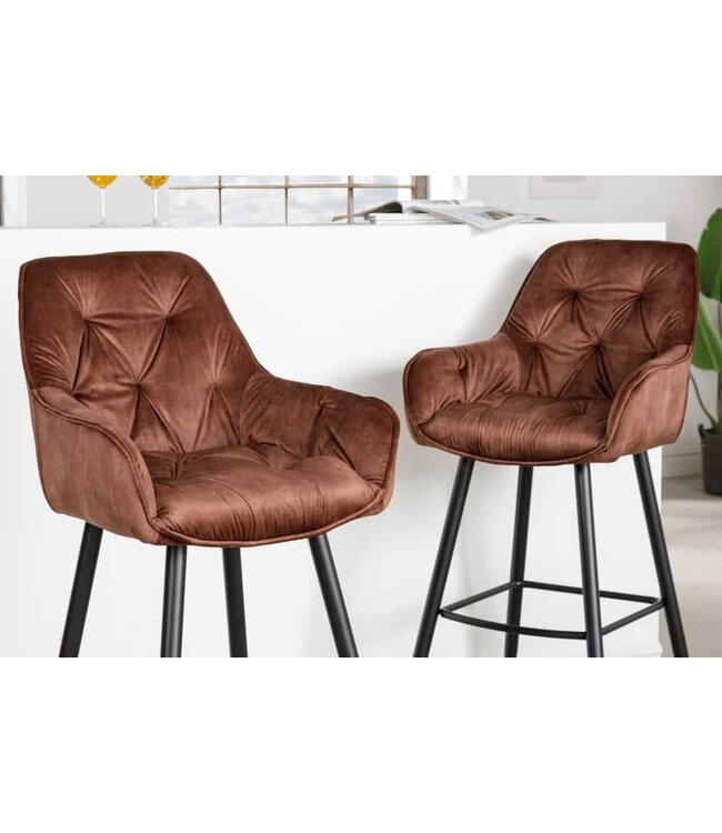 Invicta Interior Design barkruk MILANO bruin fluwelen barstoel met Chesterfield quilting - 41962
