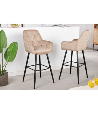 Invicta Interior Design barkruk MILANO champagne fluwelen barstoel met Chesterfield quilting - 41958