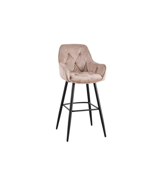 Invicta Interior Design barkruk MILANO champagne fluwelen barstoel met Chesterfield quilting - 41958