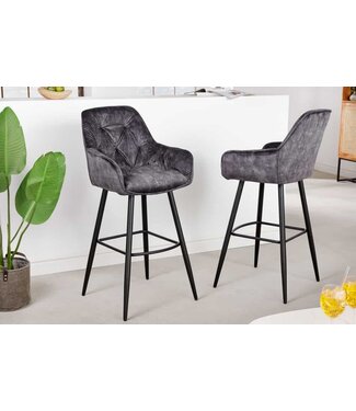 Invicta Interior Design barkruk MILANO grijs fluwelen barstoel met Chesterfield quilting - 41957