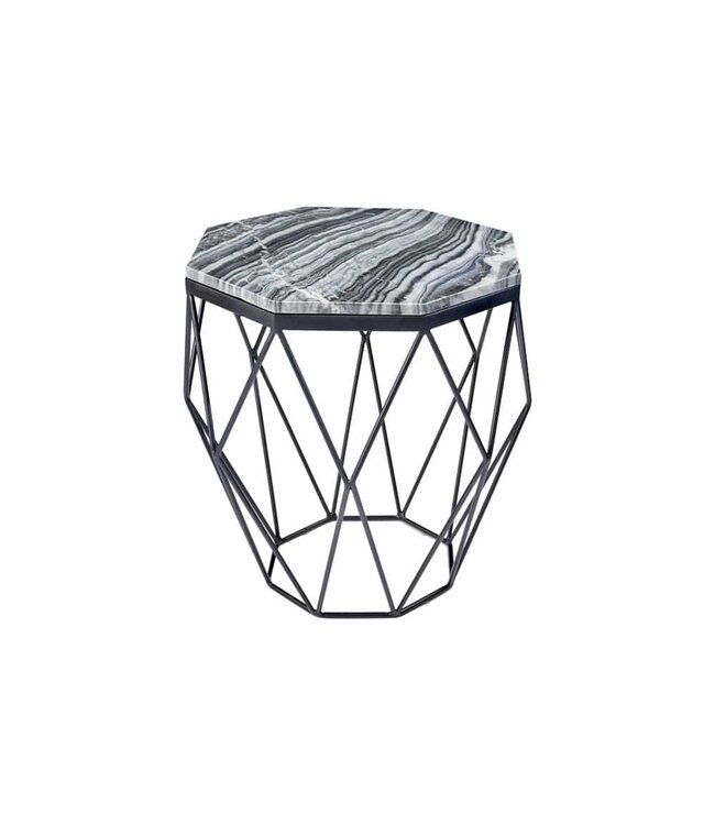 Invicta Interior Design bijzettafel DIAMOND 50cm grijs marmer zwart metaal - 41858