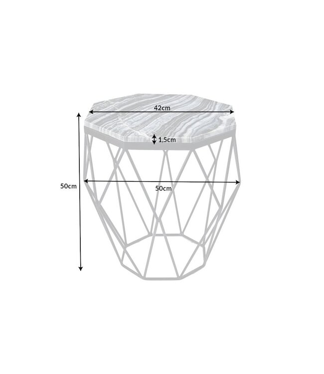 Invicta Interior Design bijzettafel DIAMOND 50cm grijs marmer zwart metaal - 41858