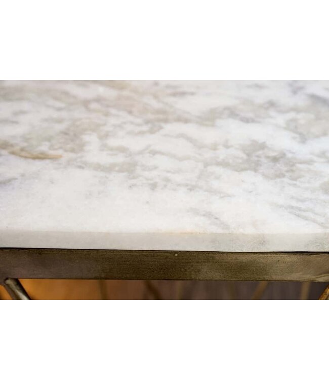 Invicta Interior Design bijzettafel DIAMOND 50cm wit marmer messing metaal - 41856
