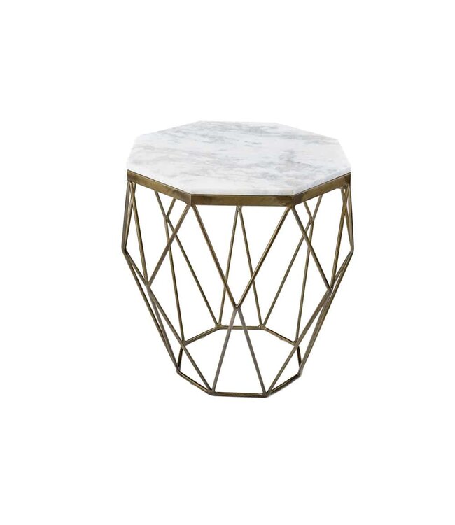 Invicta Interior Design bijzettafel DIAMOND 50cm wit marmer messing metaal - 41856