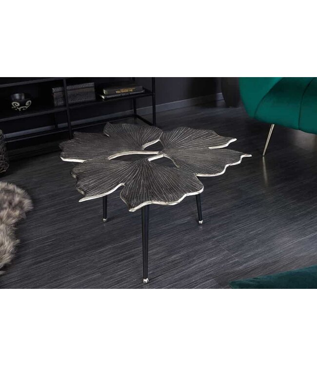 Invicta Interior Decoratieve salontafel GINKGO LEAFS 75cm zilver handgemaakt metaal - 41792