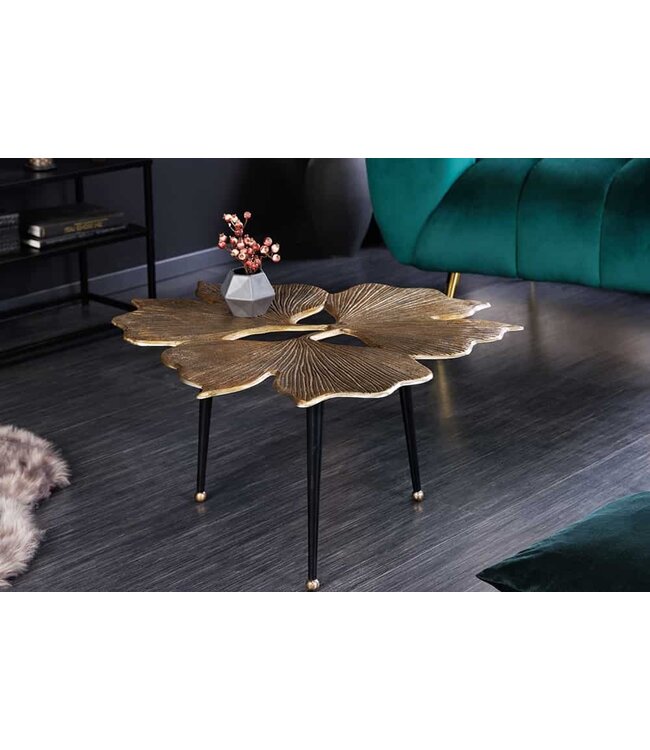 Invicta Interior Decoratieve salontafel GINKGO LEAFS 75cm goud handgemaakt metaal - 41791