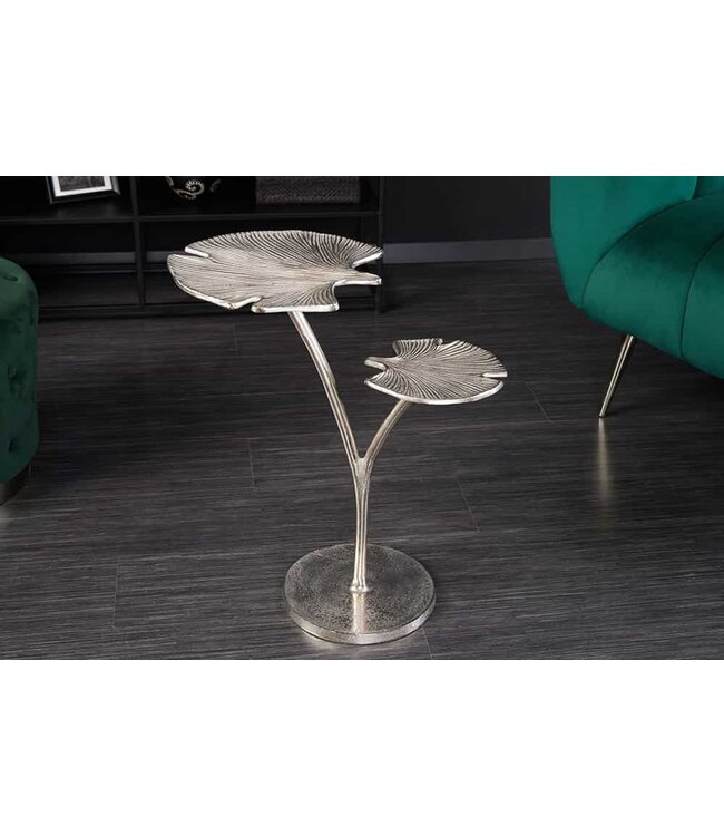 Invicta Interior Decoratieve bijzettafel GINKGO LEAFS 50cm zilver handgemaakt metaal - 41788
