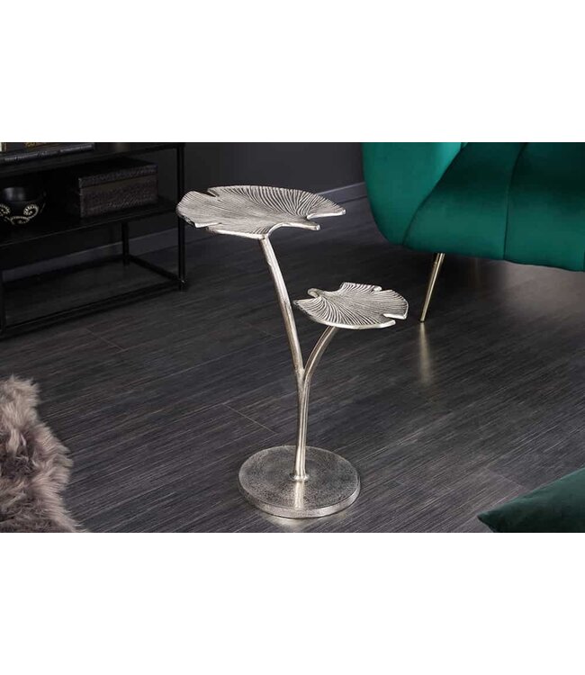 Invicta Interior Decoratieve bijzettafel GINKGO LEAFS 50cm zilver handgemaakt metaal - 41788