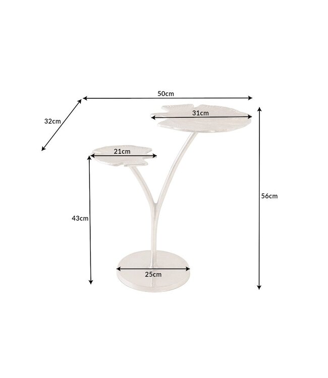Invicta Interior Decoratieve bijzettafel GINKGO LEAFS 50cm zilver handgemaakt metaal - 41788