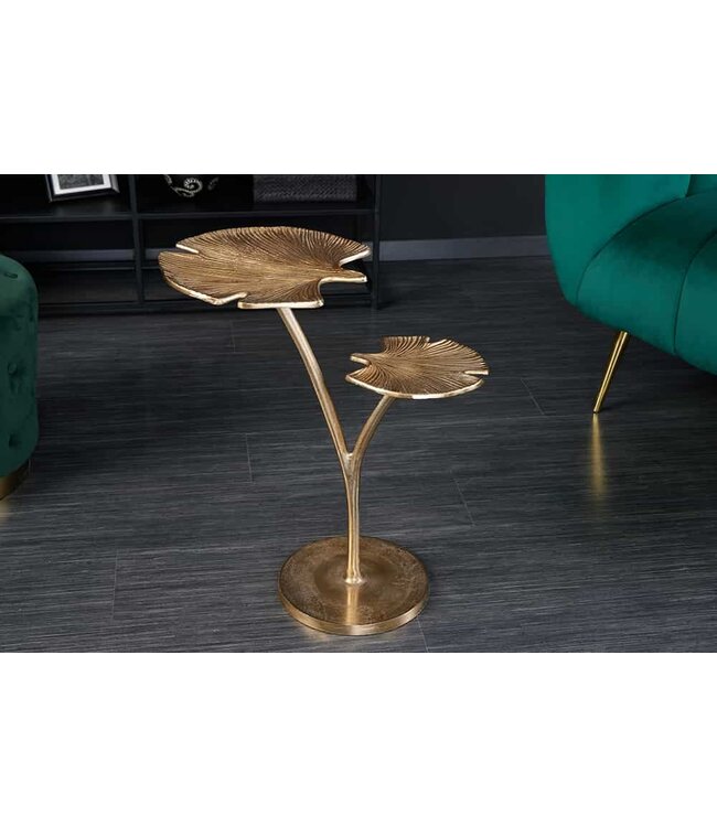 Invicta Interior Decoratieve bijzettafel GINKGO LEAFS 50cm goud handgemaakt metaal - 41787