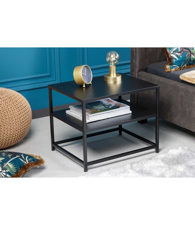 Invicta Interior Industrieel bijzettafel DURA STEEL 50cm zwart metaal met opbergvak - 41729