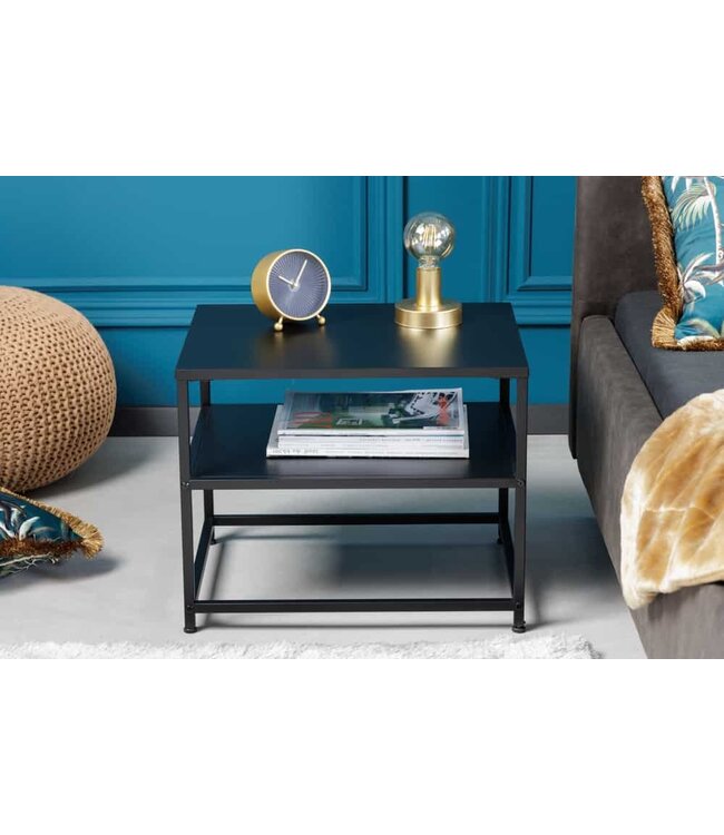 Invicta Interior Industrieel bijzettafel DURA STEEL 50cm zwart metaal met opbergvak - 41729