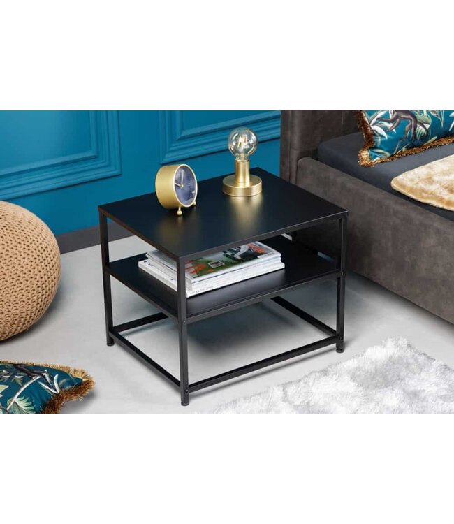 Invicta Interior Industrieel bijzettafel DURA STEEL 50cm zwart metaal met opbergvak - 41729