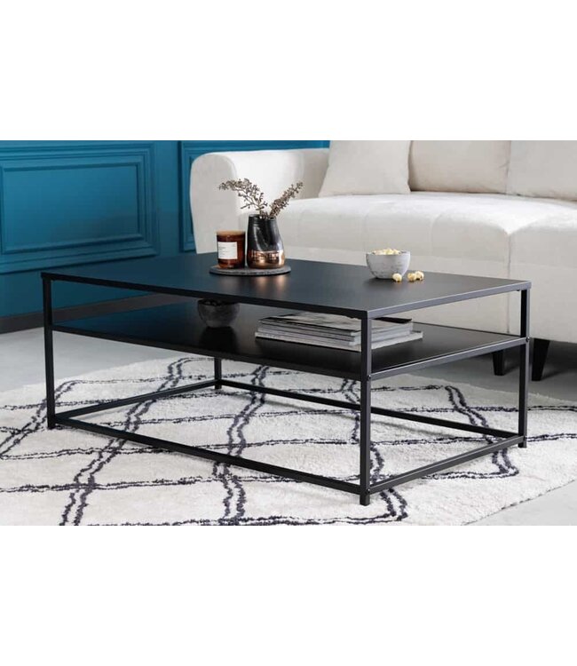 Invicta Interior industrieele salontafel DURA STEEL 100cm zwart metaal met opbergvak - 41728