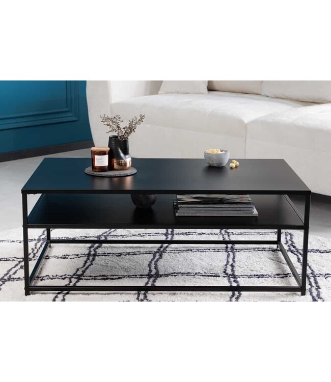 Invicta Interior industrieele salontafel DURA STEEL 100cm zwart metaal met opbergvak - 41728