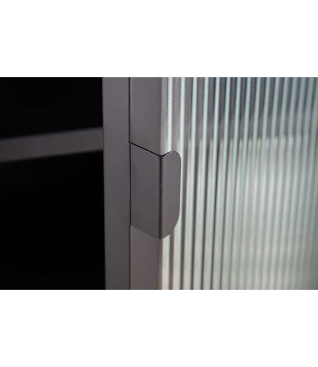 Invicta Interior industrieele vitrine DURA STEEL 150cm zwart metalen Riffelglas highboard - 41725