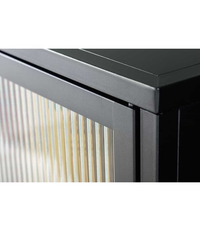 Invicta Interior industrieele vitrine DURA STEEL 150cm zwart metalen Riffelglas highboard - 41725