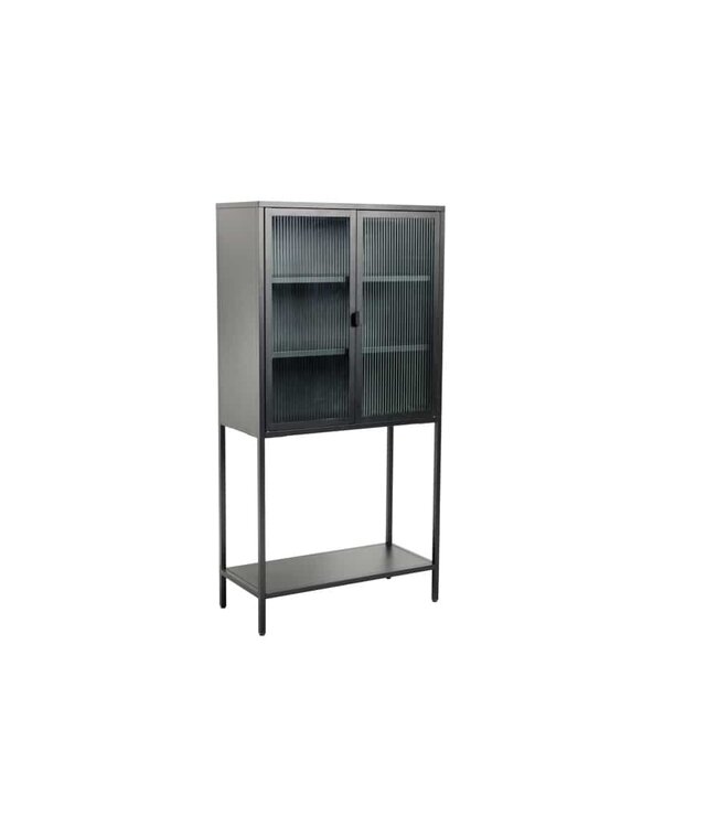 Invicta Interior industrieele vitrine DURA STEEL 150cm zwart metalen Riffelglas highboard - 41725