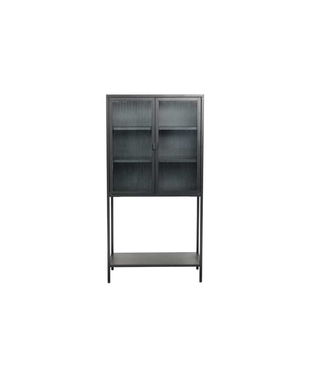 Invicta Interior industrieele vitrine DURA STEEL 150cm zwart metalen Riffelglas highboard - 41725