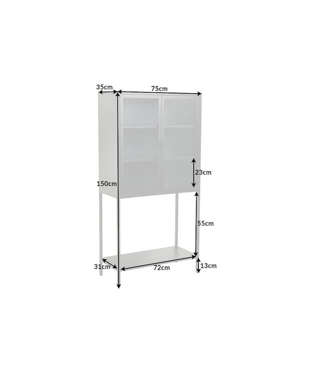 Invicta Interior industrieele vitrine DURA STEEL 150cm zwart metalen Riffelglas highboard - 41725