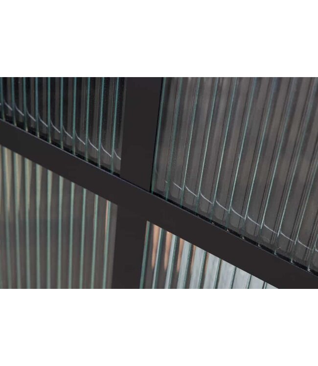 Invicta Interior industrieele vitrine DURA STEEL 180cm zwart metalen Riffelglas highboard - 41724