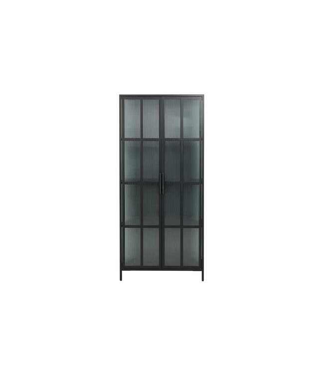 Invicta Interior industrieele vitrine DURA STEEL 180cm zwart metalen Riffelglas highboard - 41724