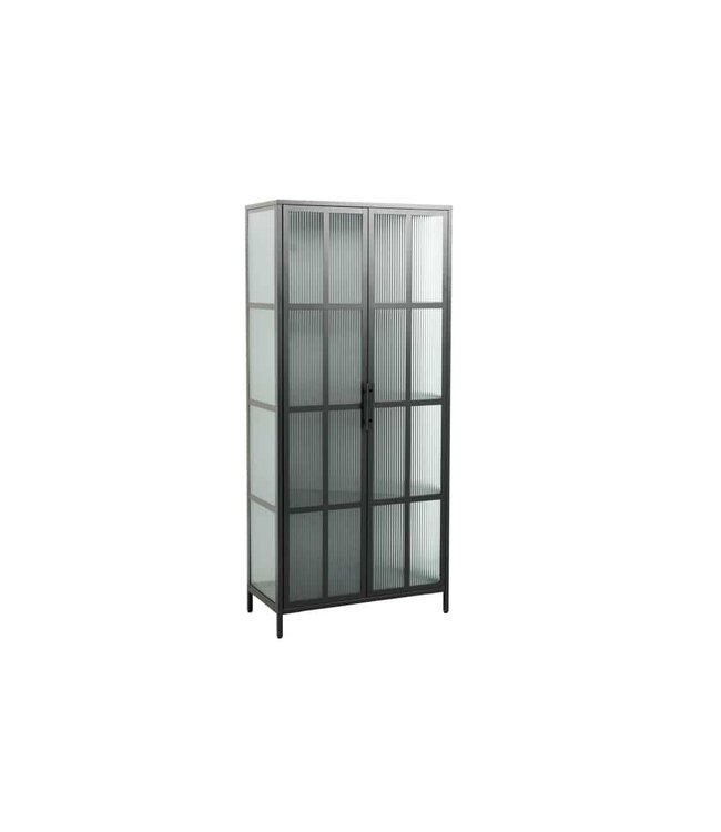 Invicta Interior industrieele vitrine DURA STEEL 180cm zwart metalen Riffelglas highboard - 41724
