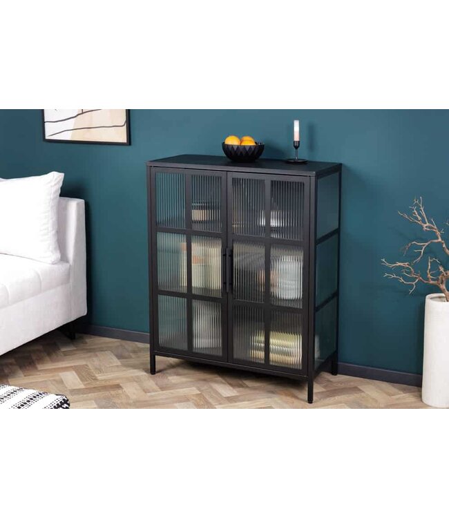 Invicta Interior industrieele vitrine DURA STEEL 80cm zwart metaal geribbeld glas - 41723