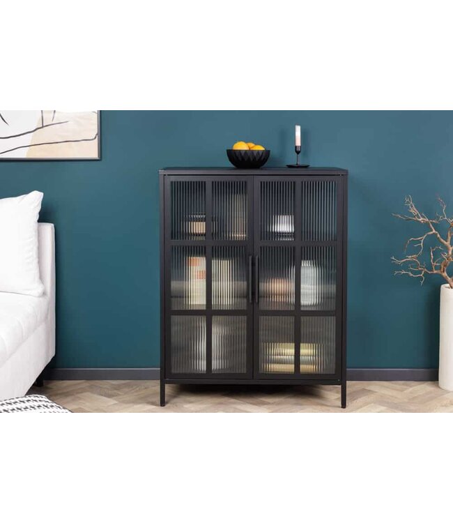 Invicta Interior industrieele vitrine DURA STEEL 80cm zwart metaal geribbeld glas - 41723