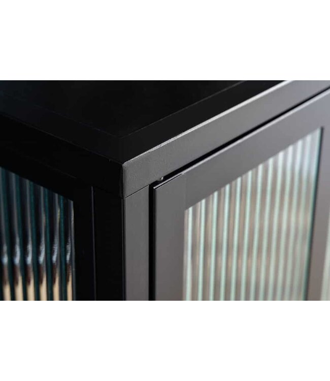 Invicta Interior industrieele vitrine DURA STEEL 80cm zwart metaal geribbeld glas - 41723