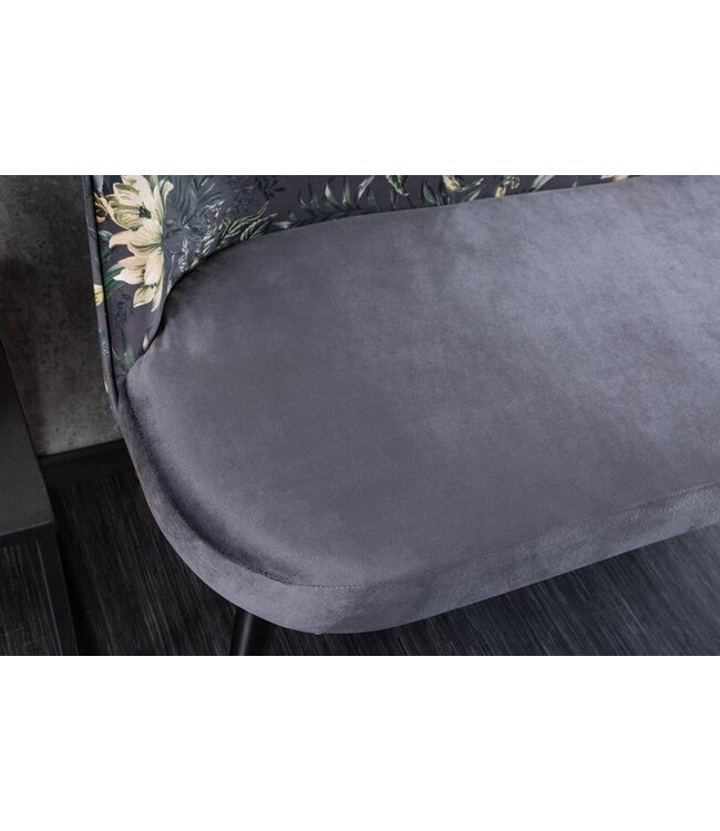 Invicta Interior Design bank PRET-A-PORTER grijs fluweel bloemmotief en gouden voetdoppen - 41707