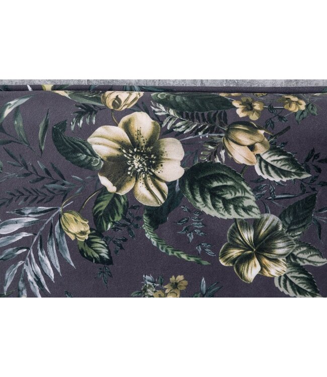 Invicta Interior Design bank PRET-A-PORTER grijs fluweel bloemmotief en gouden voetdoppen - 41707