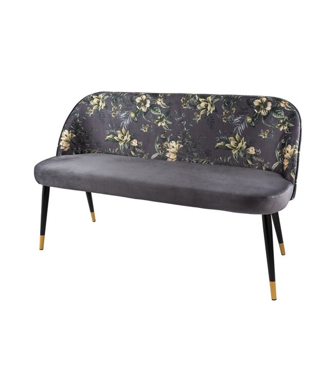 Invicta Interior Design bank PRET-A-PORTER grijs fluweel bloemmotief en gouden voetdoppen - 41707