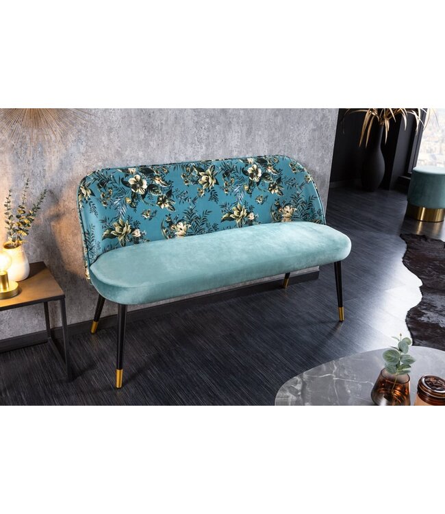 Invicta Interior Design bank PRET-A-PORTER turquoise fluwelen bloemmotief en gouden voetdoppen - 41706
