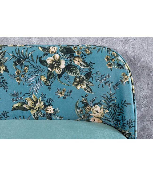 Invicta Interior Design bank PRET-A-PORTER turquoise fluwelen bloemmotief en gouden voetdoppen - 41706