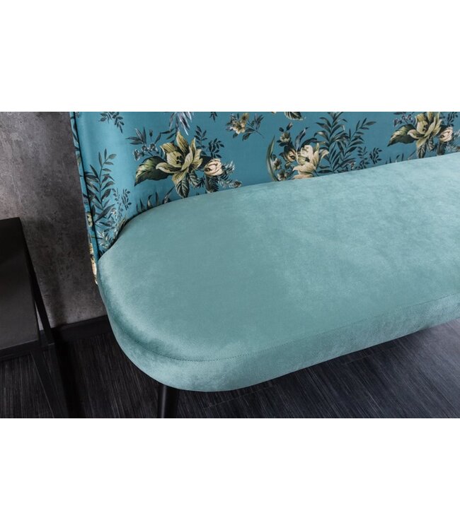 Invicta Interior Design bank PRET-A-PORTER turquoise fluwelen bloemmotief en gouden voetdoppen - 41706