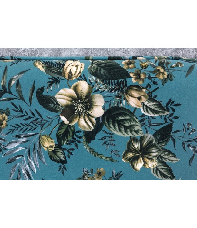 Invicta Interior Design bank PRET-A-PORTER turquoise fluwelen bloemmotief en gouden voetdoppen - 41706