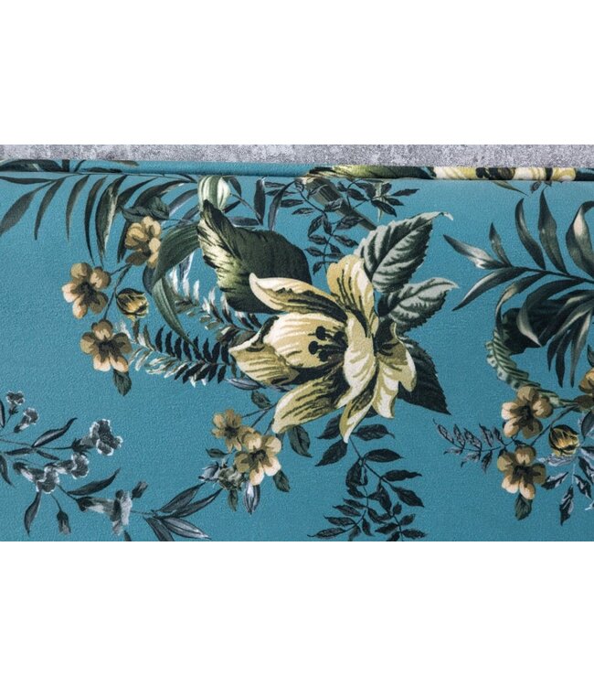 Invicta Interior Design bank PRET-A-PORTER turquoise fluwelen bloemmotief en gouden voetdoppen - 41706